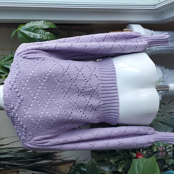 SOLDFree People Polly Lily Sweater Lavander Lilac Color Cropped Puff Sleeves XS - Picture 10 of 14